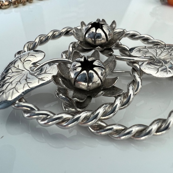 Vintage Sterling Silver Flowers Brooch Pin Chunky Oversized 19 g - Picture 4 of 9